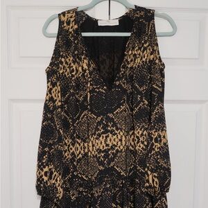 Amanda Uprichard Black and Tan Long Sleeve Shoulder Cut Out Mini Dress Size P